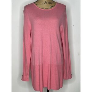 J Jill Cotton Blend Round Neck Tunic Womens Sz M Peach Long Sleeve Wrist Detail